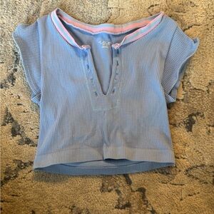 Urban Outfitters Blue and Pink Ribbed Top